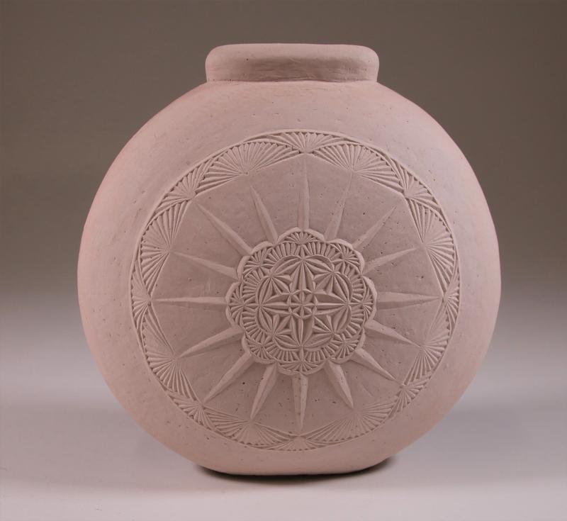 Bisque fired flattened vase Waikato Museum